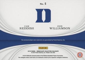 2019-20 Panini Immaculate Collection Collegiate - Combos Relics - Tags #5 Cam Reddish / Zion Williamson Back