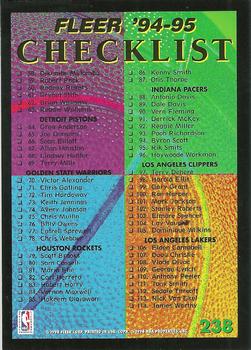 1994-95 Fleer #238 Checklist: 1-114 Back