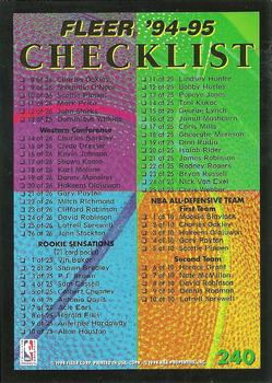 1994-95 Fleer #240 Checklist: 228-240 and Inserts Back