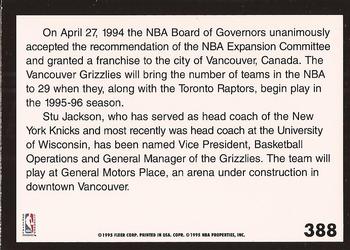 1994-95 Fleer #388 Vancouver Grizzlies Back