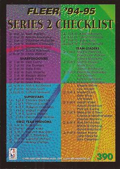 1994-95 Fleer #390 Checklist: 352-390 and Inserts Back