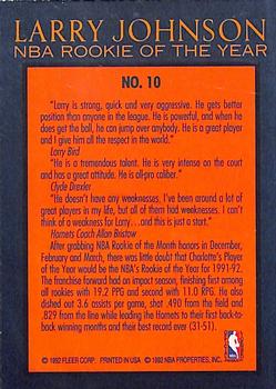 1992-93 Fleer - Larry Johnson NBA Rookie of the Year Autographs #10 Larry Johnson Back