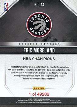 2018-19 Panini Instant NBA - NBA Finals #14 Eric Moreland Back