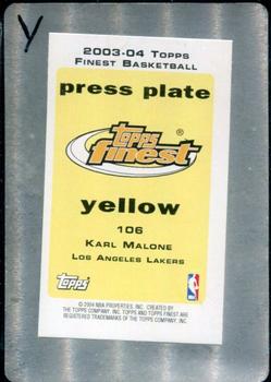 2003-04 Finest - Press Plates Yellow #106 Karl Malone Back