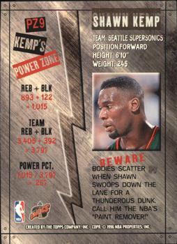 1995-96 Stadium Club - Power Zone Members Only #PZ9 Shawn Kemp Back