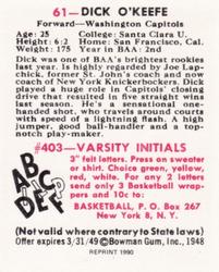 1990 1948 Bowman Reprints #61 Dick O'Keefe Back