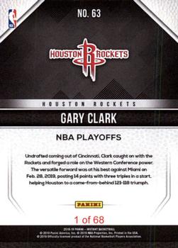 2018-19 Panini Instant NBA - Playoffs Team Sets #63 Gary Clark Back