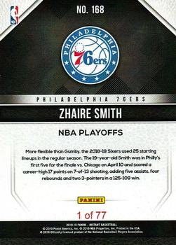 2018-19 Panini Instant NBA - Playoffs Team Sets #168 Zhaire Smith Back