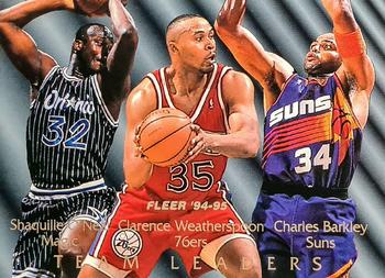 1994-95 Fleer - Team Leaders #7 Shaquille O'Neal / Clarence Weatherspoon / Charles Barkley Front