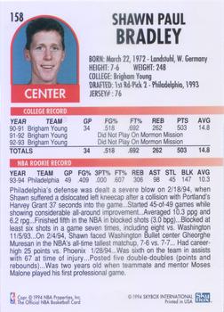 1994-95 Hoops #158 Shawn Bradley Back
