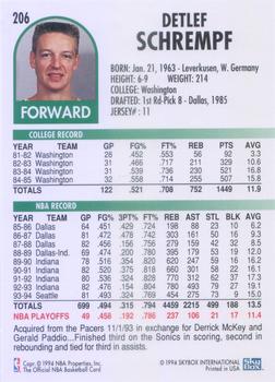 1994-95 Hoops #206 Detlef Schrempf Back
