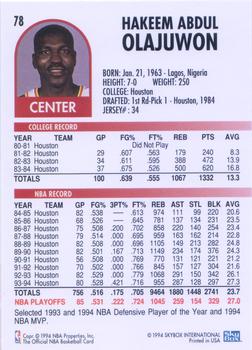 1994-95 Hoops #78 Hakeem Olajuwon Back