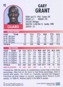 1994-95 Hoops #92 Gary Grant Back