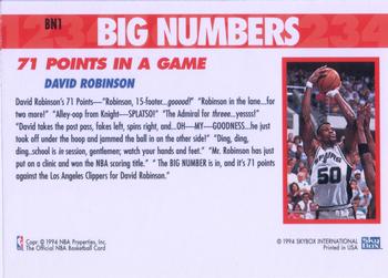 1994-95 Hoops - Big Numbers #BN1 David Robinson Back