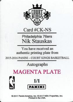 2016-17 Panini National Treasures - 2015-16 Court Kings Autographs Printing Plates Magenta #CK-NS Nik Stauskas Back