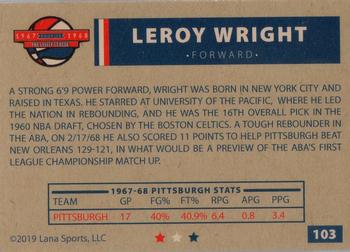 2020 Lana Sports ABA #103 Leroy Wright Back