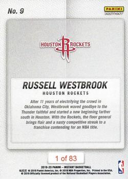 2019-20 Panini Instant NBA #9 Russell Westbrook Back