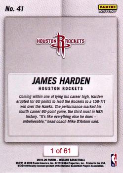 2019-20 Panini Instant NBA #41 James Harden Back