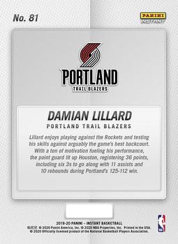 2019-20 Panini Instant NBA #81 Damian Lillard Back