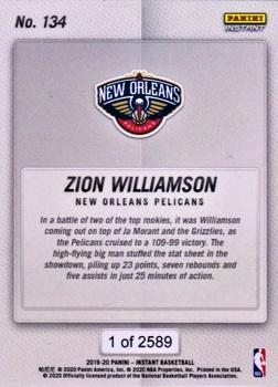 2019-20 Panini Instant NBA #134 Zion Williamson Back