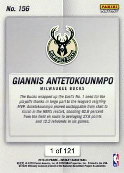 2019-20 Panini Instant NBA #156 Giannis Antetokounmpo Back