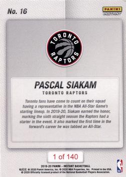 2019-20 Panini Instant NBA All-Stars #16 Pascal Siakam Back