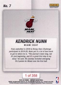 2019-20 Panini Instant NBA Rising Stars #7 Kendrick Nunn Back