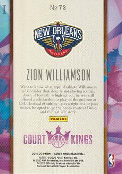 2019-20 Panini Court Kings #72 Zion Williamson Back