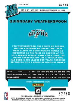 2019-20 Donruss Optic - Choice Red #175 Quinndary Weatherspoon Back