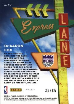 2019-20 Donruss Optic - Express Lane Blue #19 De'Aaron Fox Back