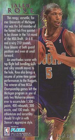 1994-95 Jam Session - Rookie Standouts #13 Jalen Rose Back