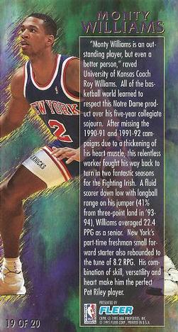 1994-95 Jam Session - Rookie Standouts #19 Monty Williams Back