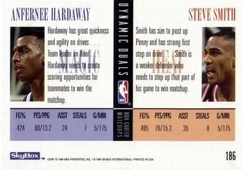1994-95 SkyBox Premium #186 Anfernee Hardaway / Steve Smith Back