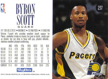 1994-95 SkyBox Premium #237 Byron Scott Back