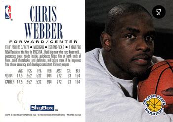 1994-95 SkyBox Premium #57 Chris Webber Back
