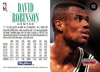 1994-95 SkyBox Premium #152 David Robinson Back