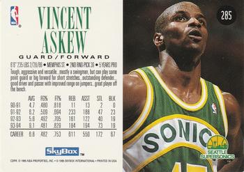 1994-95 SkyBox Premium #285 Vincent Askew Back