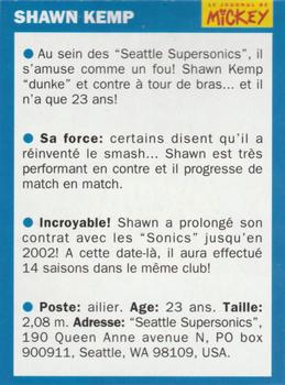 1994 Mickey Mouse Magazine Stars of the NBA (France) #NNO Shawn Kemp Back