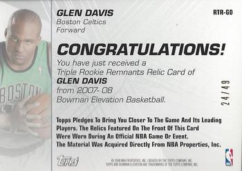 2007-08 Bowman Elevation - Rookie Remnants Triple 49 #RTR-GD Glen Davis Back