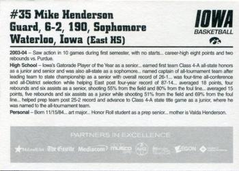 2004-05 Iowa Hawkeyes #NNO Mike Henderson Back