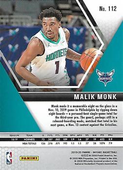 2019-20 Panini Mosaic #112 Malik Monk Back
