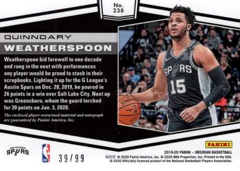2019-20 Panini Obsidian #238 Quinndary Weatherspoon Back