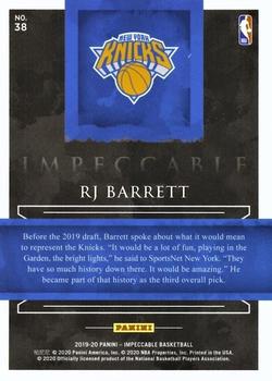 2019-20 Panini Impeccable - Gold NBA Logo #38 RJ Barrett Back