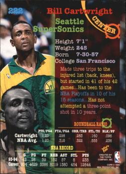 1994-95 Stadium Club - 1st Day Issue #222 Bill Cartwright Back
