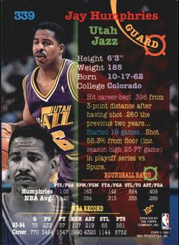 1994-95 Stadium Club - 1st Day Issue #339 Jay Humphries Back