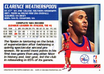 1994-95 Topps #27 Clarence Weatherspoon Back