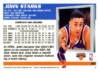 1994-95 Topps #30 John Starks Back