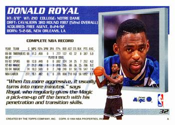 1994-95 Topps #32 Donald Royal Back