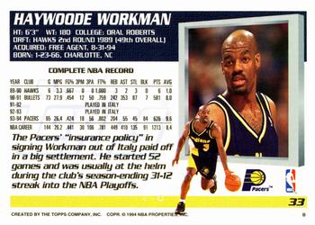 1994-95 Topps #33 Haywoode Workman Back