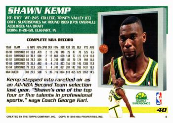1994-95 Topps #40 Shawn Kemp Back